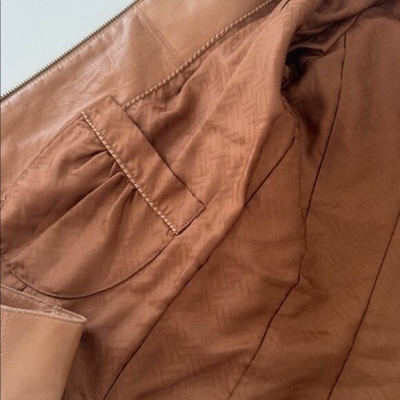 Cole Hann Lambskin Leather Jacket Womens Small Full Zip Tan - Picture 12 of 16